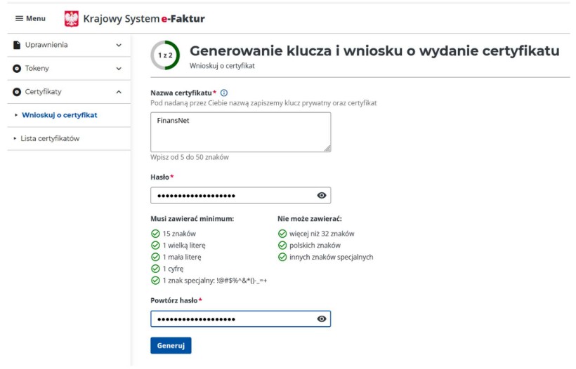 Wniosek o certyfikat KSeF
